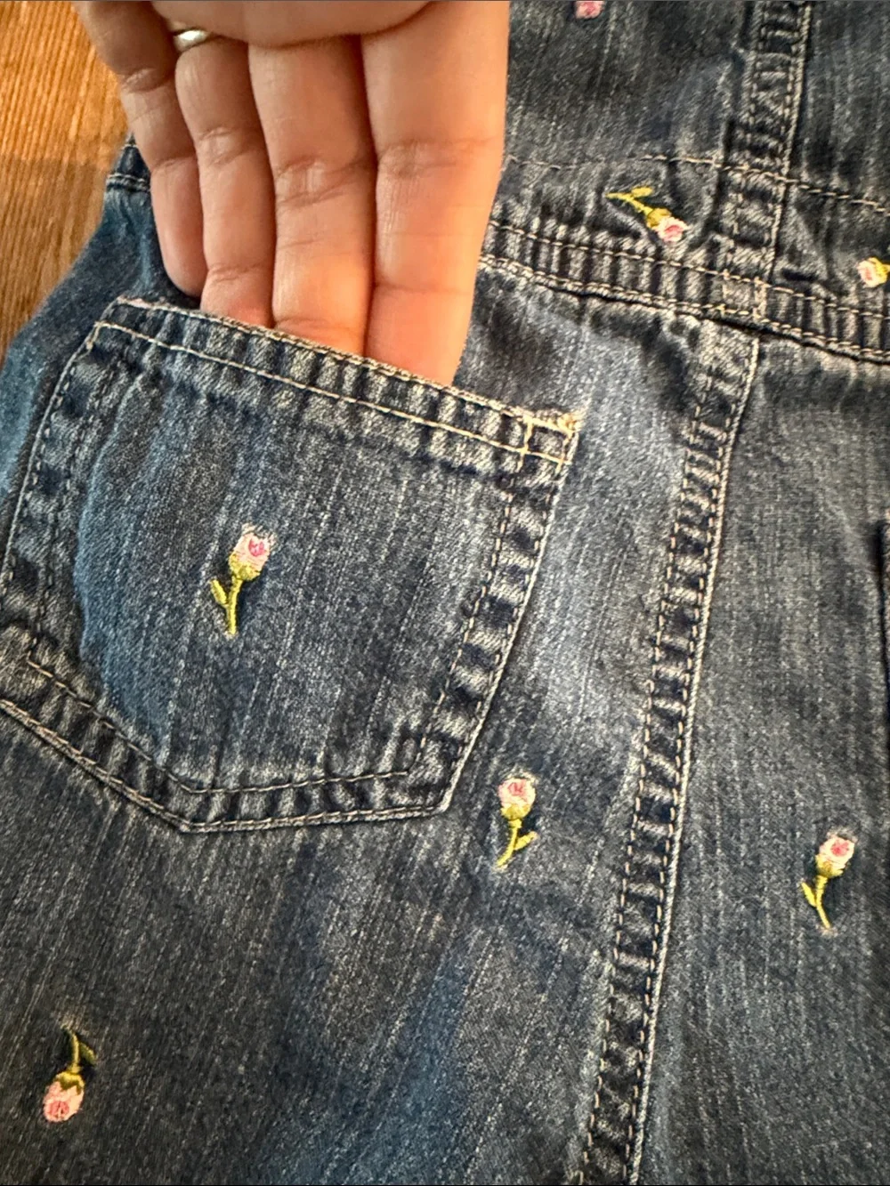 Carter's Denim Short Overalls with Pink Floral Embroidery